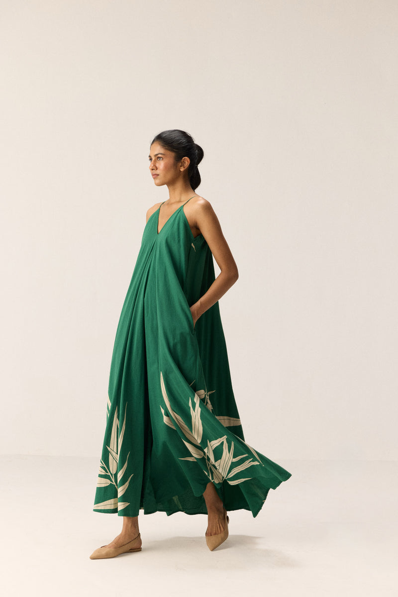 Tender Fern Dress cotton by Khara Kapas in green for women in Singapore