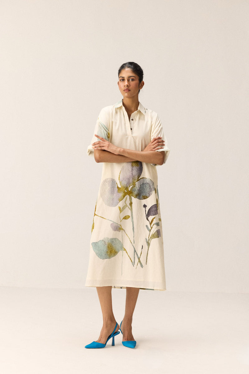 Floral whisper Dress cotton by Khara Kapas in white for women in Singapore