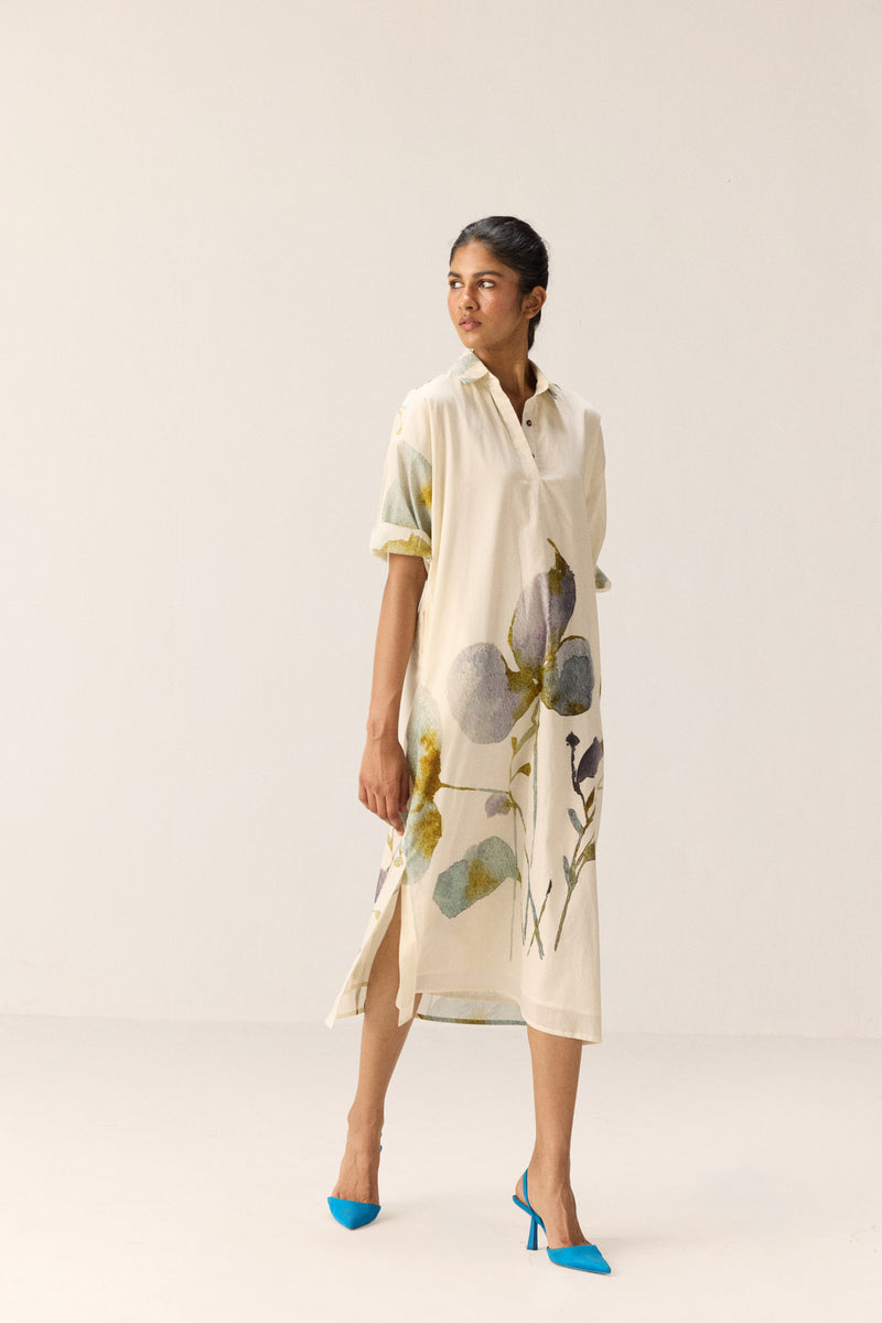 Floral whisper Dress cotton by Khara Kapas in white for women in Singapore
