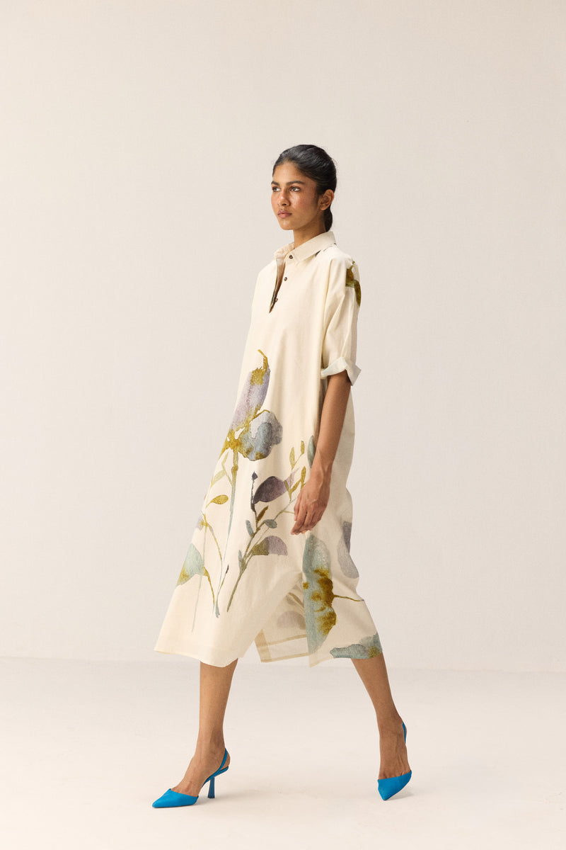 Floral whisper Dress cotton by Khara Kapas in white for women in Singapore