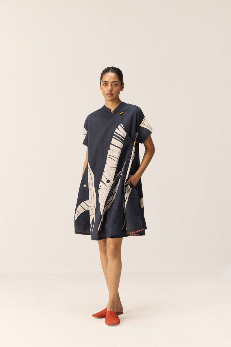 Phantom Leaves Dress cotton by Khara Kapas in black for women in Singapore