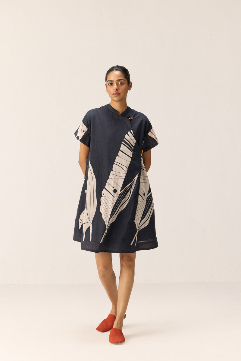 Phantom Leaves Dress cotton by Khara Kapas in black for women in Singapore