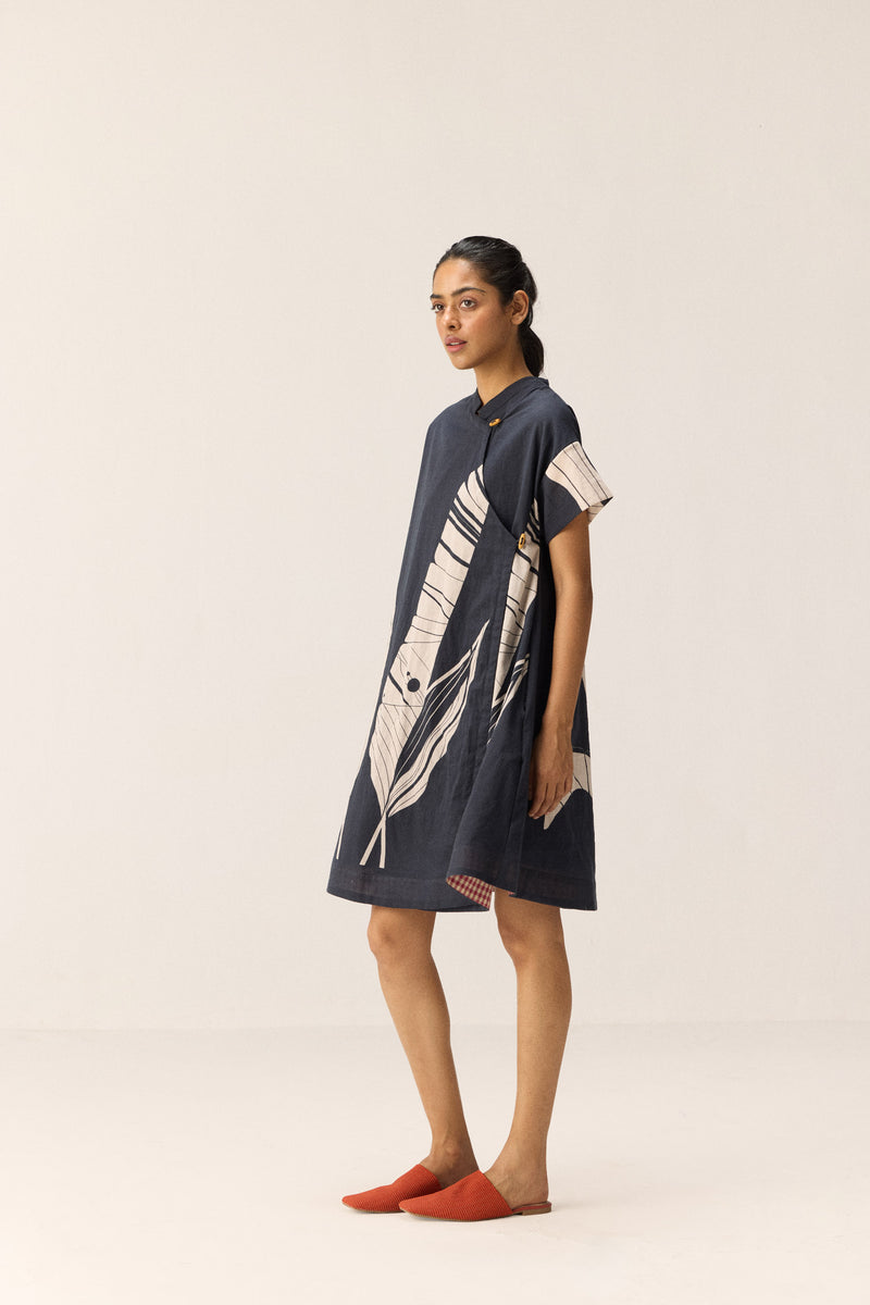Phantom Leaves Dress cotton by Khara Kapas in black for women in Singapore
