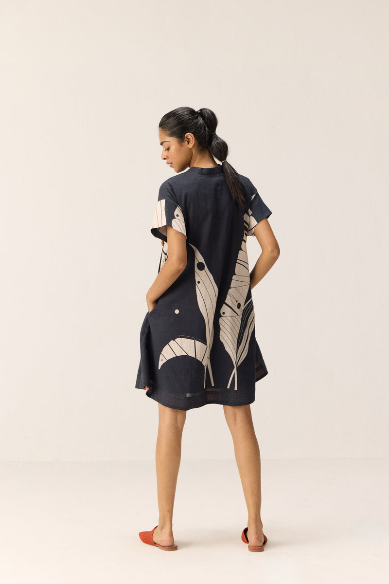 Phantom Leaves Dress cotton by Khara Kapas in black for women in Singapore