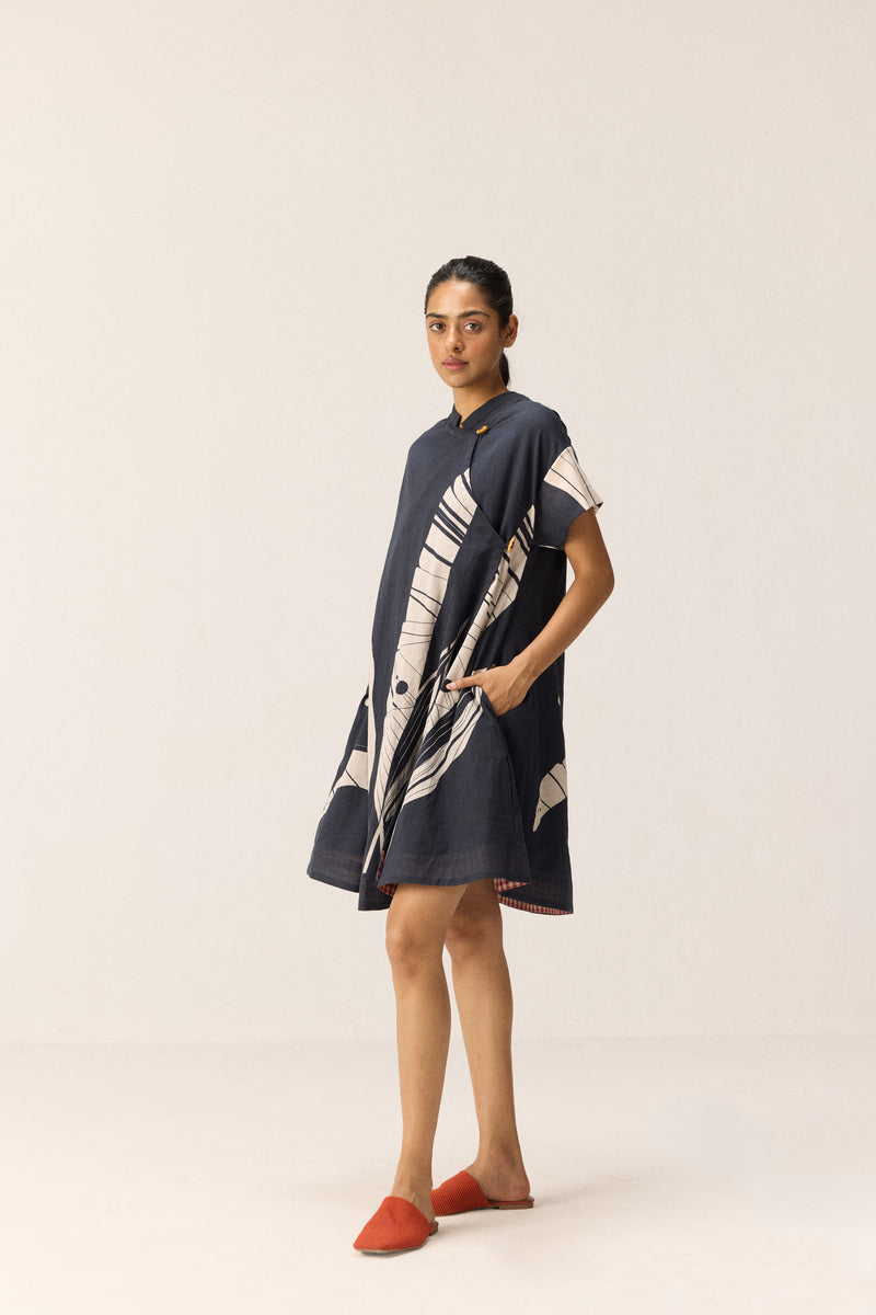 Phantom Leaves Dress cotton by Khara Kapas in black for women in Singapore
