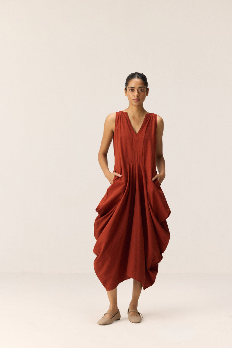 Brick Muse Dress cotton by Khara Kapas in red for women in Singapore
