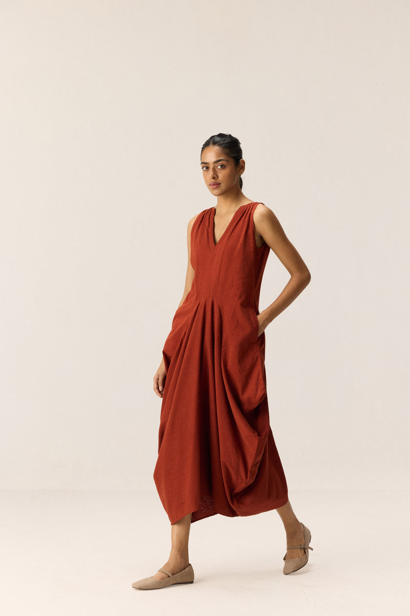 Brick Muse Dress cotton by Khara Kapas in red for women in Singapore