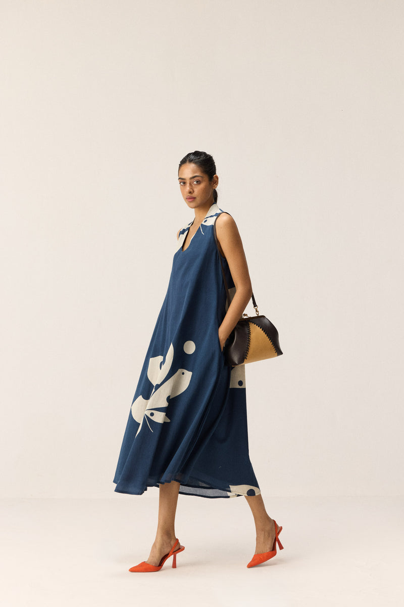 Dust storm Dress cotton by Khara Kapas in blue for women in Singapore