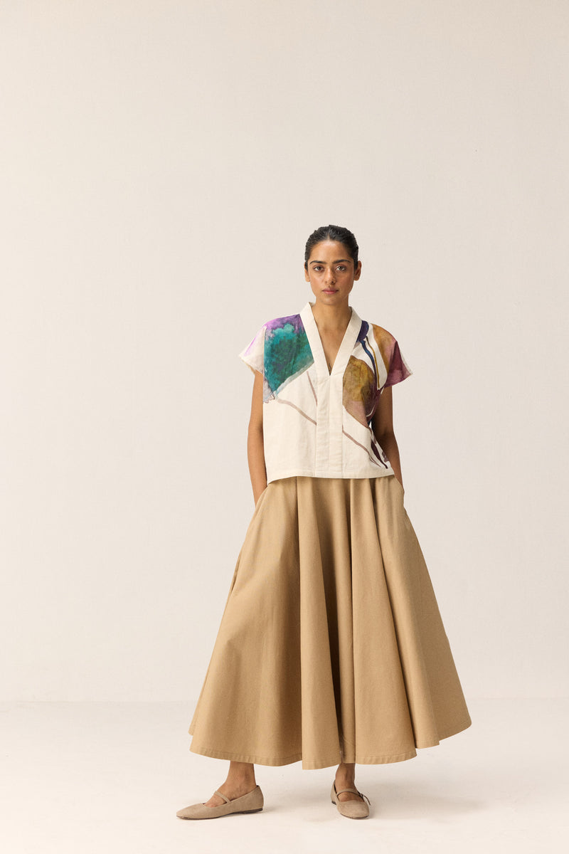 Pecan Skirt oxford by Khara Kapas in beige for women in Singapore