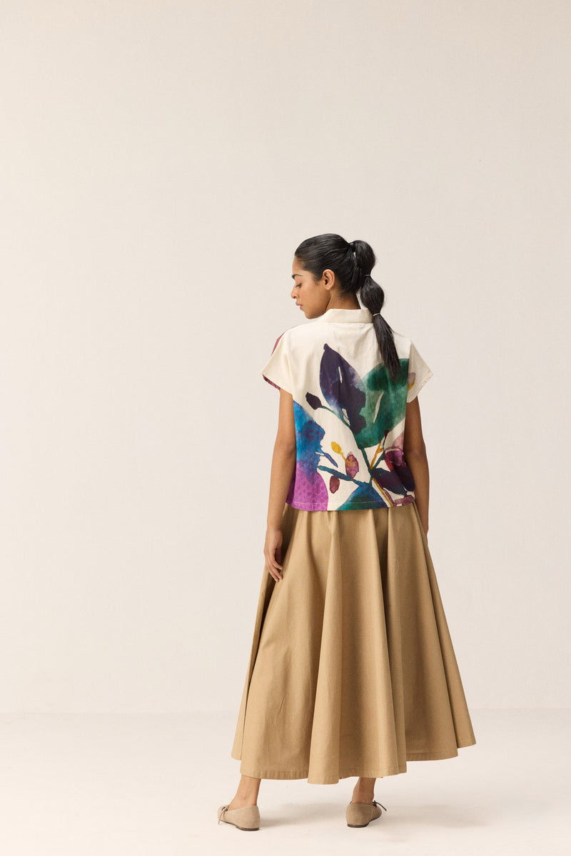 Pecan Skirt oxford by Khara Kapas in beige for women in Singapore