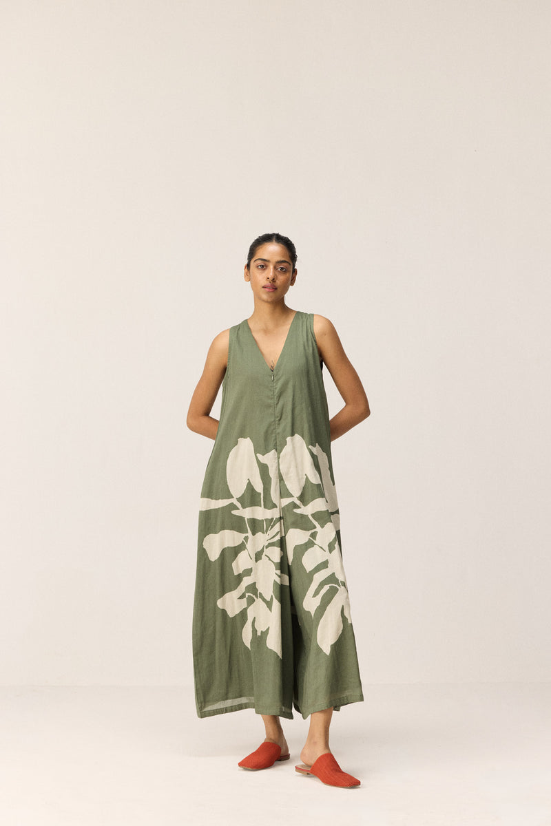 Sage Trail Jumpsuit cotton by Khara Kapas in green for women in Singapore