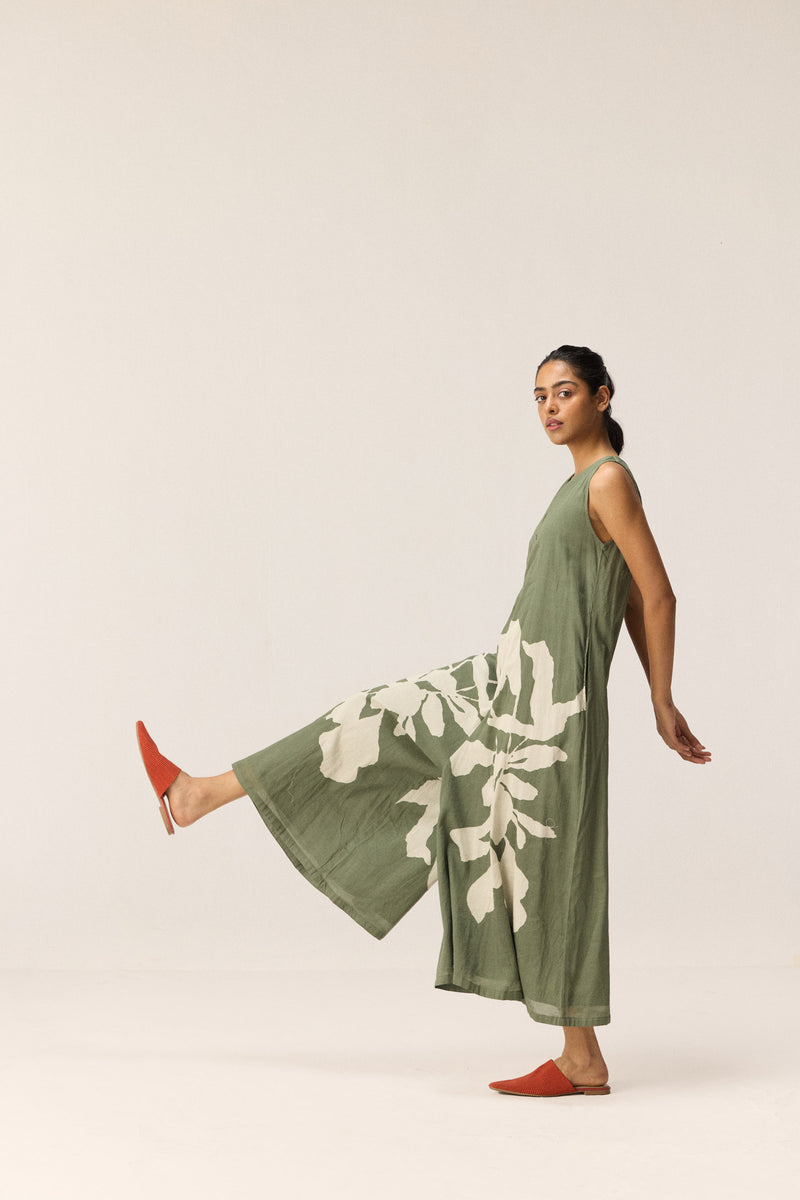 Sage Trail Jumpsuit cotton by Khara Kapas in green for women in Singapore