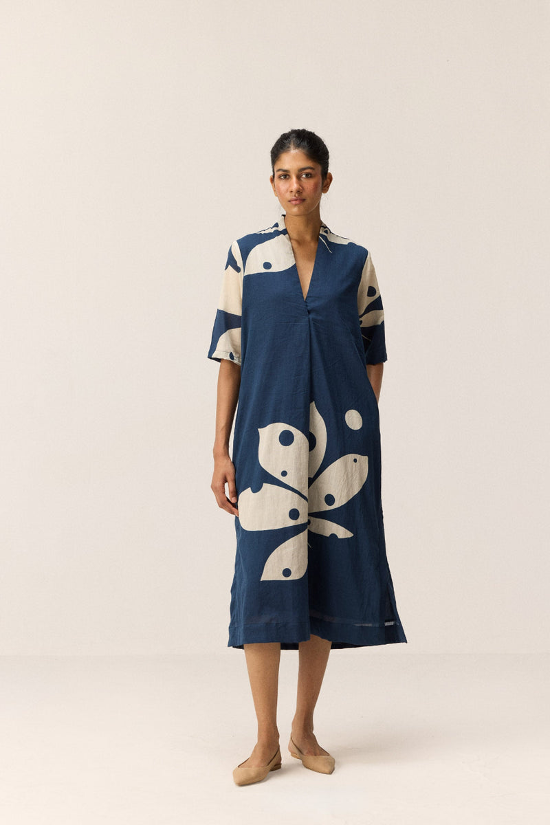 Sapphire Shadow Dress cotton by Khara Kapas in blue for women in Singapore