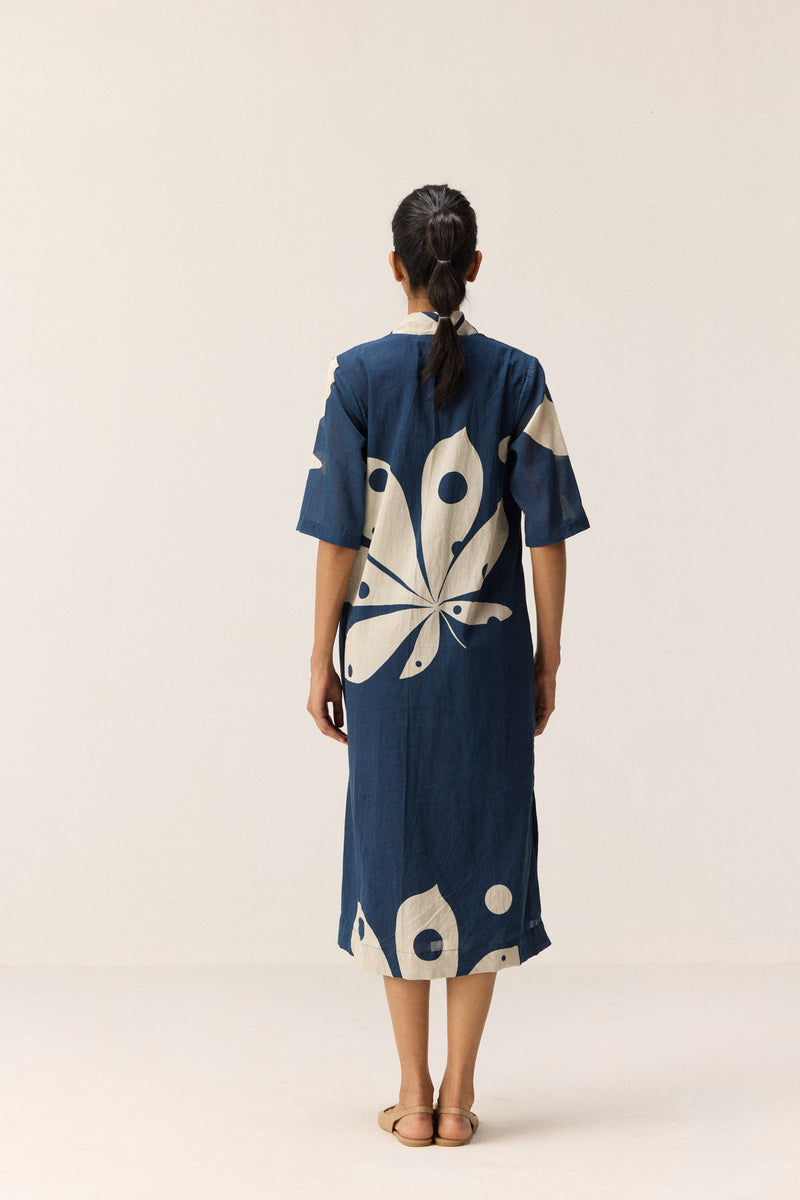 Sapphire Shadow Dress cotton by Khara Kapas in blue for women in Singapore