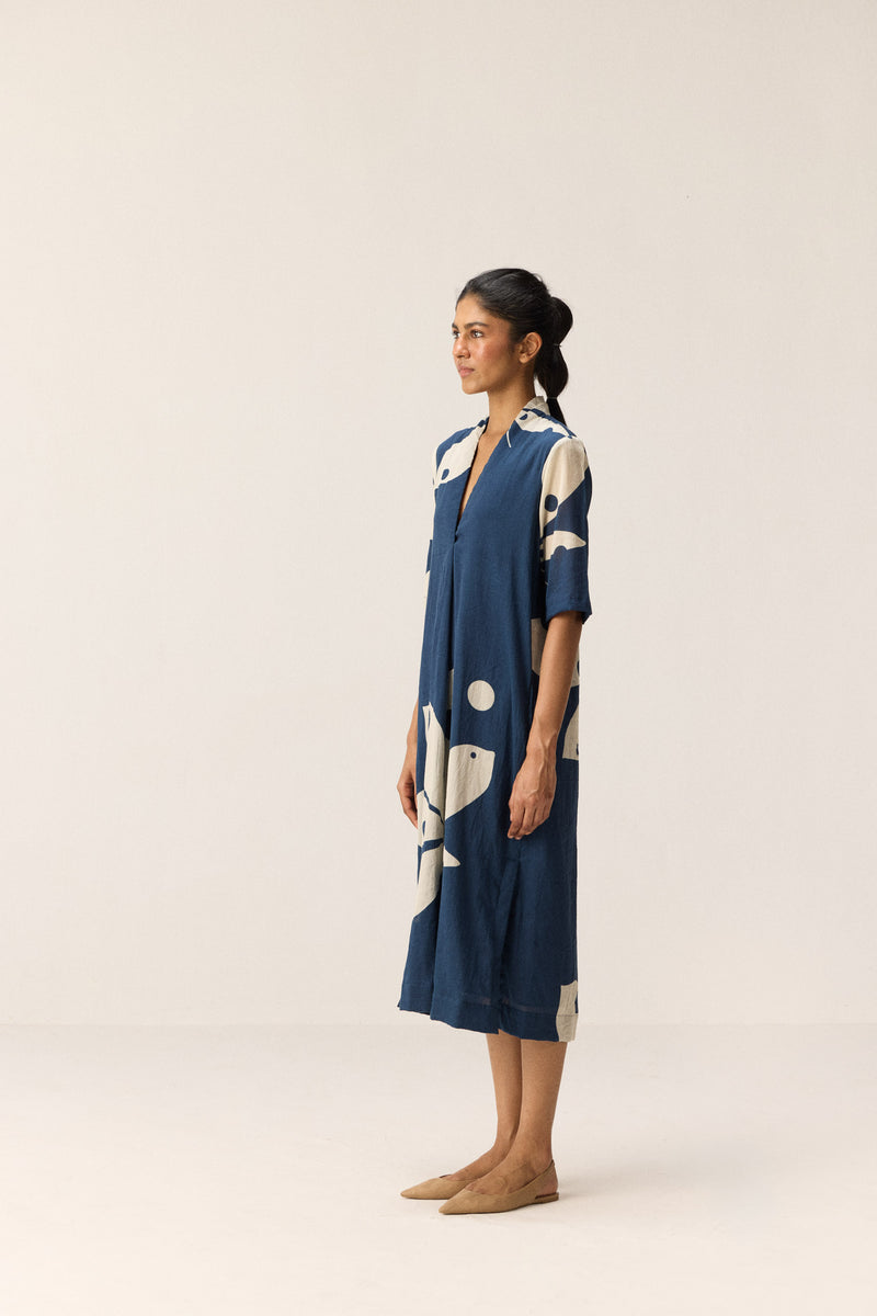 Sapphire Shadow Dress cotton by Khara Kapas in blue for women in Singapore