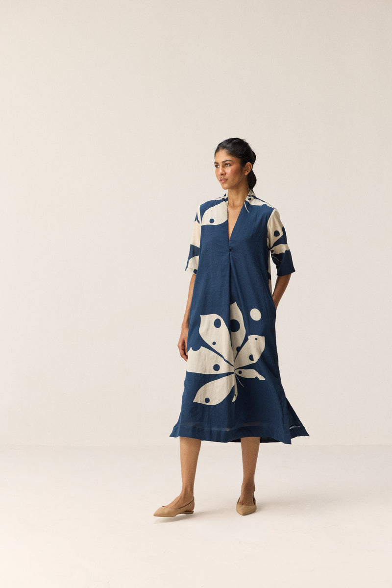 Sapphire Shadow Dress cotton by Khara Kapas in blue for women in Singapore
