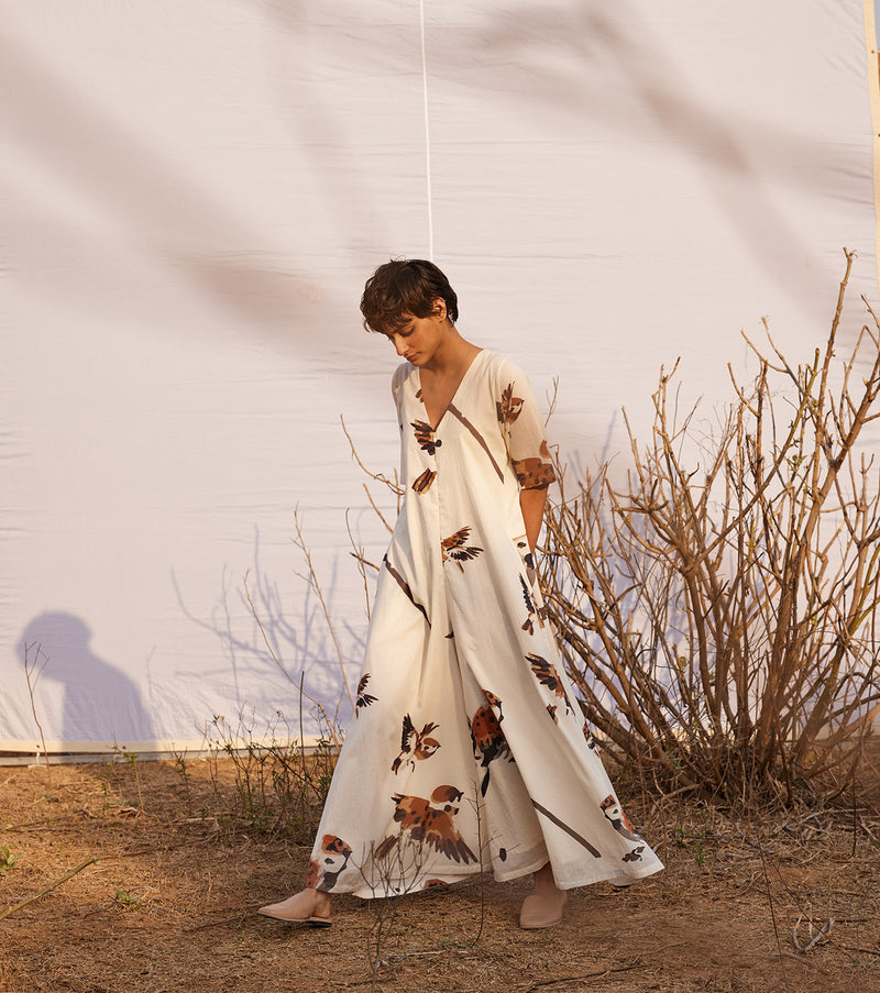 Ghironi Jumpsuit cotton by Khara Kapas in white for women in Singapore