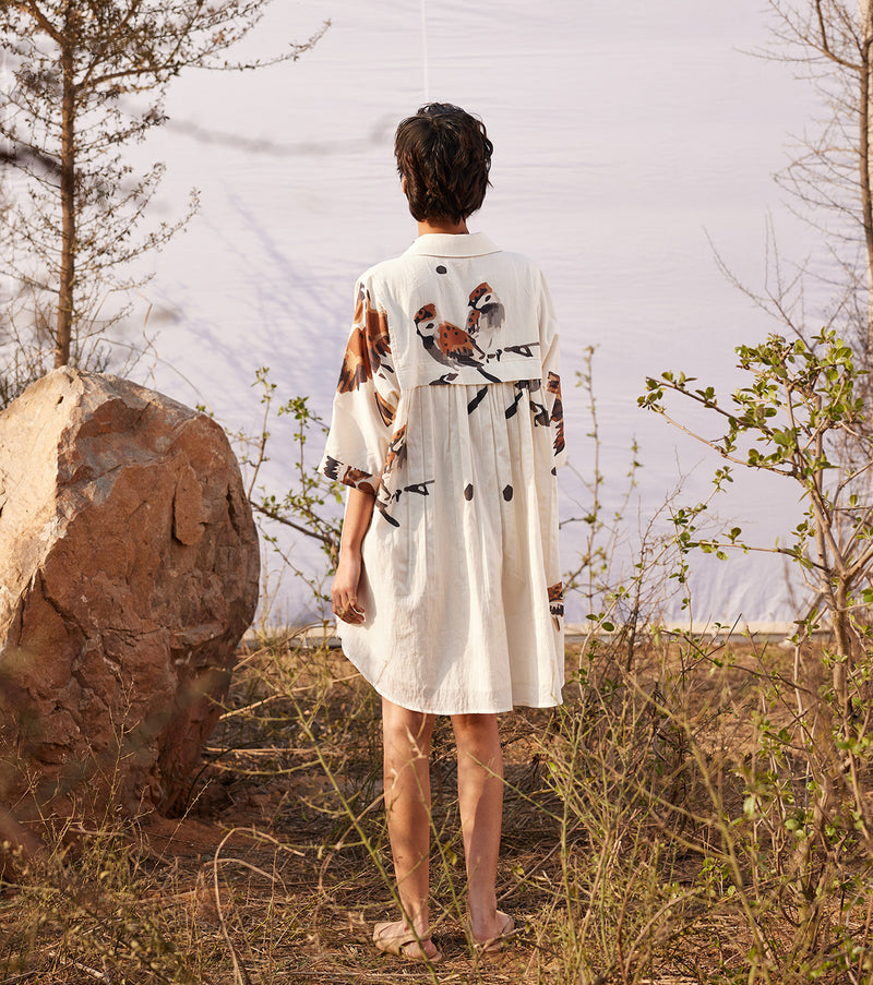 Panchi Shirt dress cotton by Khara Kapas in white for women in Singapore