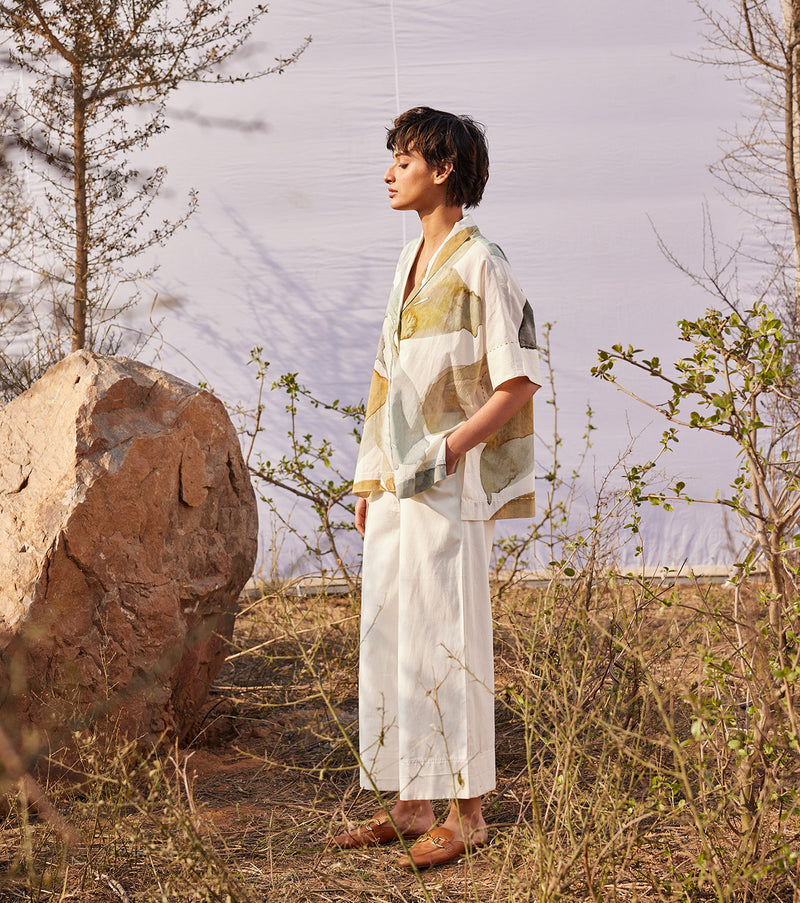 Verdure Twill Pants cotton by Khara Kapas in white for women in Singapore