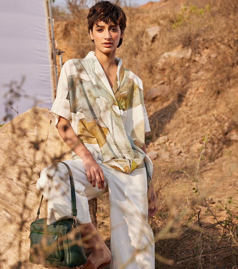 Verdure shirt cotton by Khara Kapas in white for women in Singapore