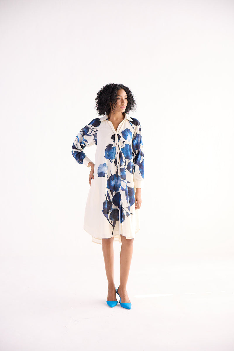BLUE ORCHID SHIRT DRESS cotton by Khara Kapas for women in Singapore