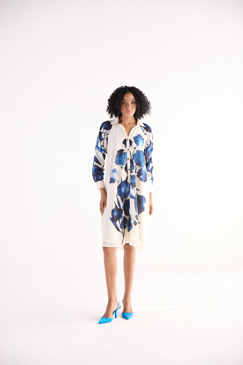 BLUE ORCHID SHIRT DRESS cotton by Khara Kapas for women in Singapore