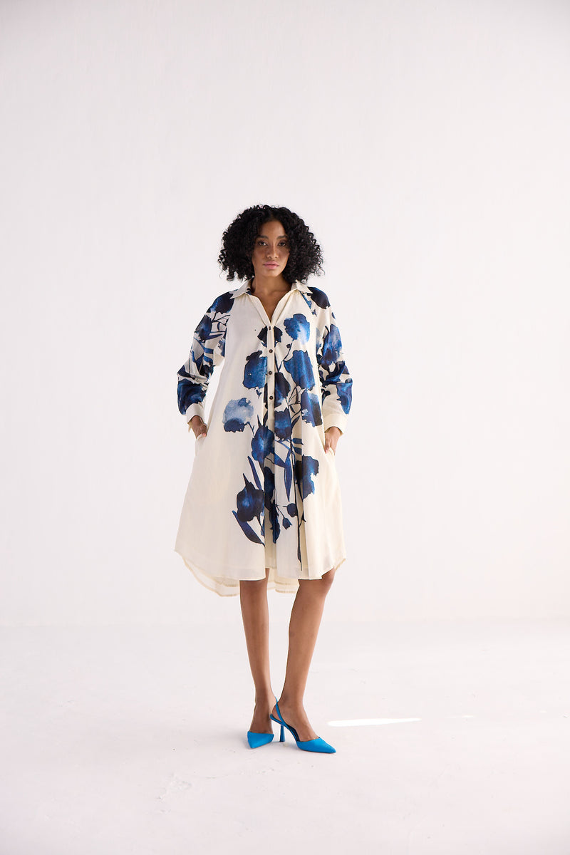 BLUE ORCHID SHIRT DRESS cotton by Khara Kapas for women in Singapore