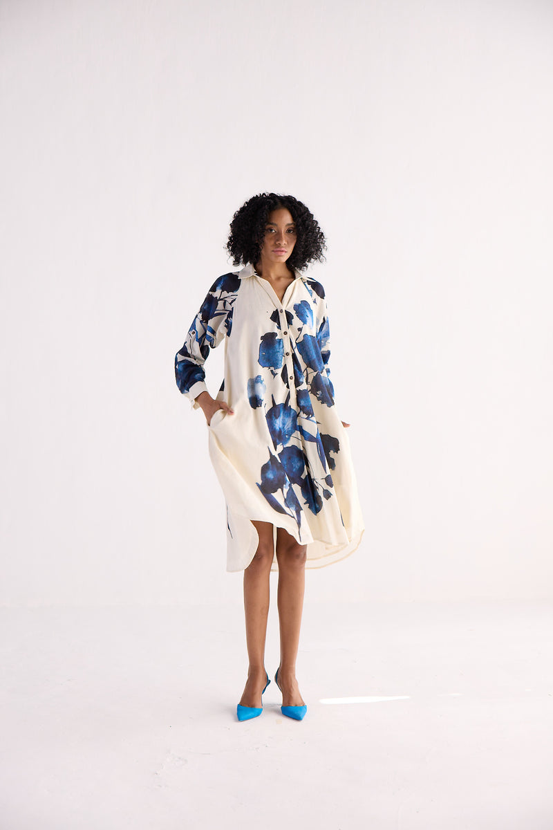 BLUE ORCHID SHIRT DRESS cotton by Khara Kapas for women in Singapore