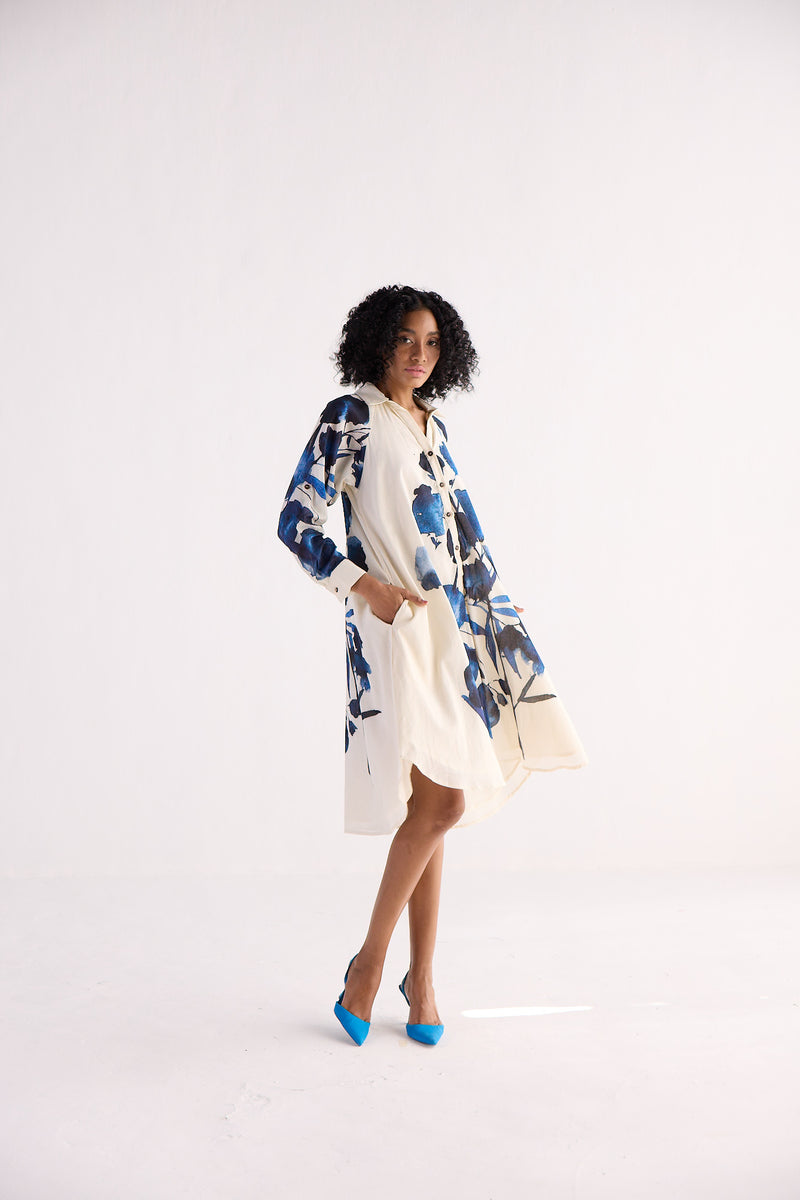 BLUE ORCHID SHIRT DRESS cotton by Khara Kapas for women in Singapore
