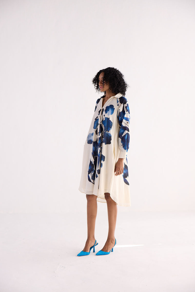 BLUE ORCHID SHIRT DRESS cotton by Khara Kapas for women in Singapore