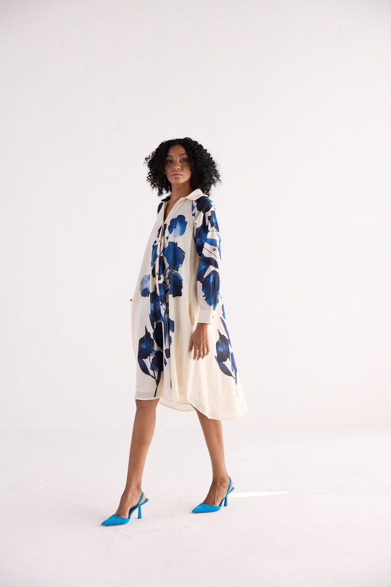 BLUE ORCHID SHIRT DRESS cotton by Khara Kapas for women in Singapore