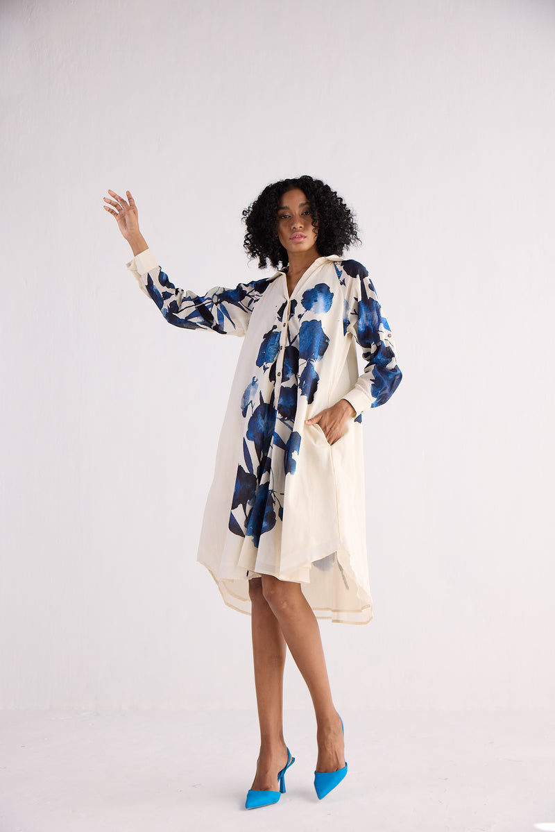 BLUE ORCHID SHIRT DRESS cotton by Khara Kapas for women in Singapore