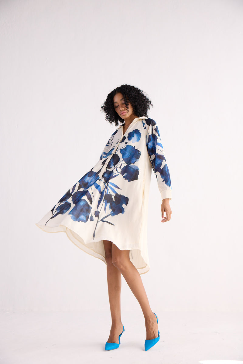 BLUE ORCHID SHIRT DRESS cotton by Khara Kapas for women in Singapore