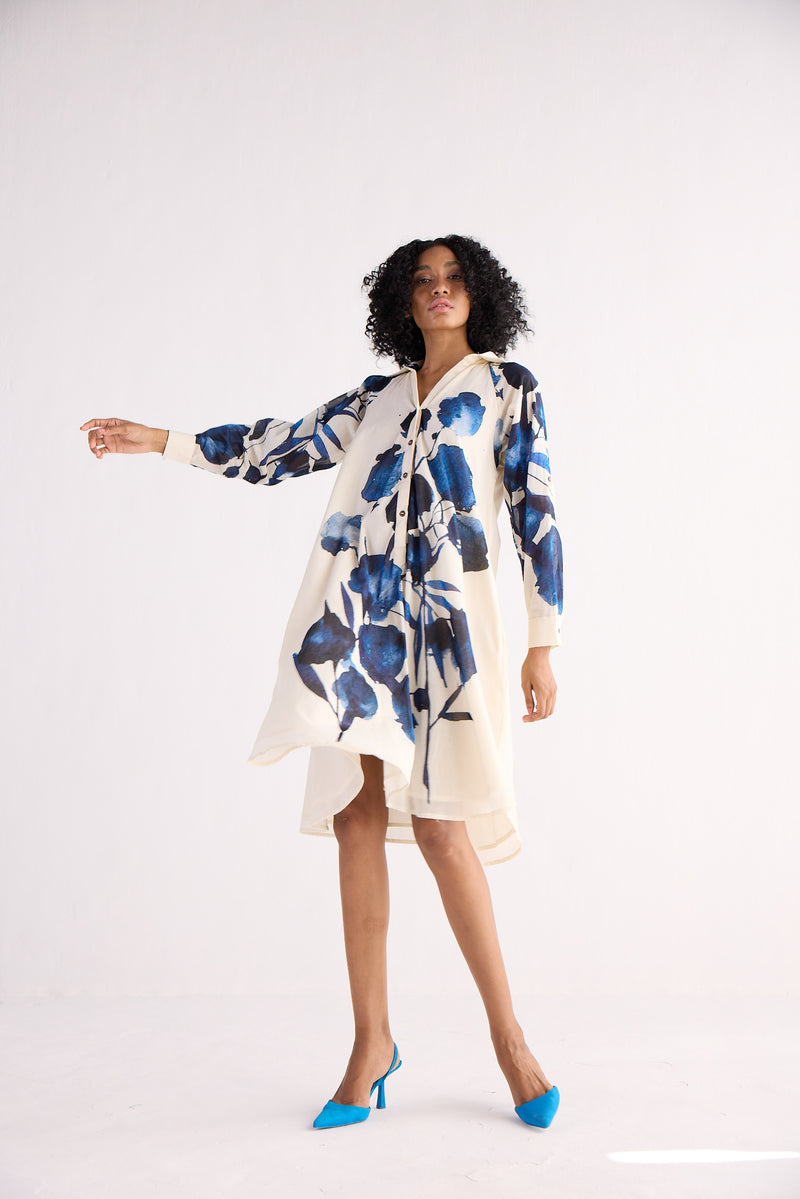 BLUE ORCHID SHIRT DRESS cotton by Khara Kapas for women in Singapore