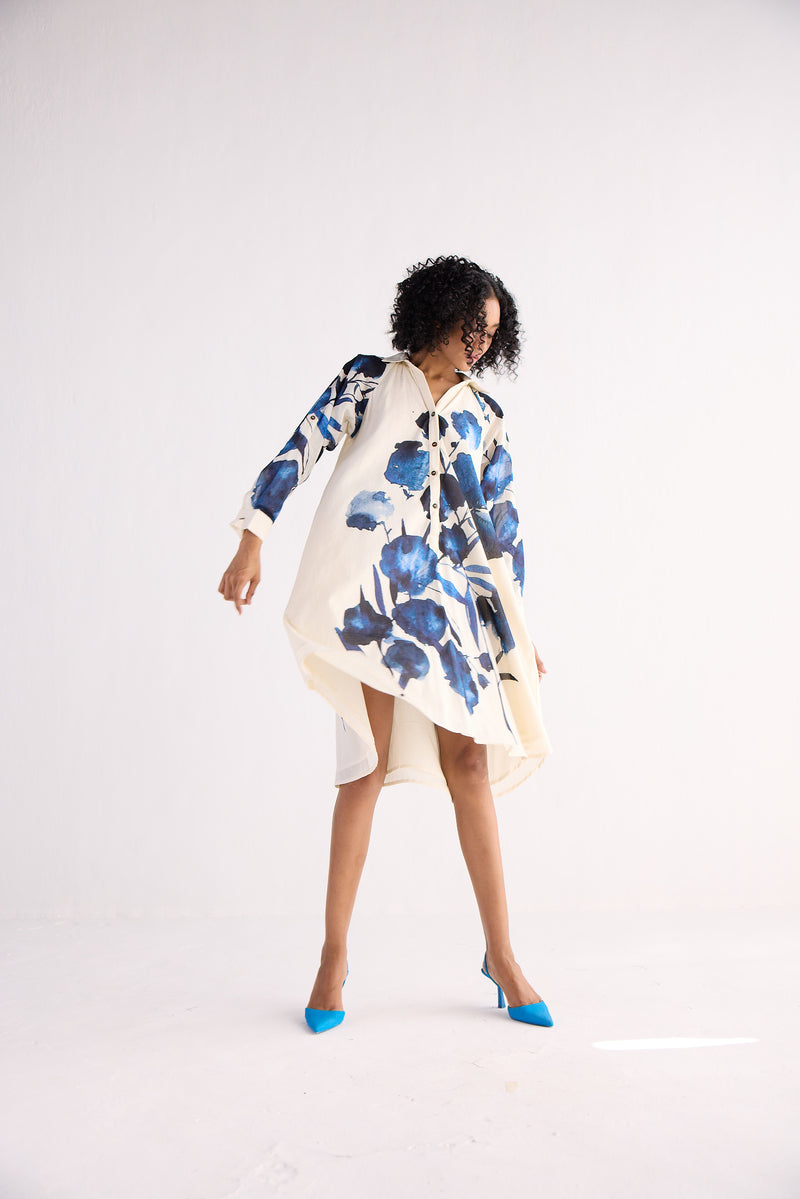 BLUE ORCHID SHIRT DRESS cotton by Khara Kapas for women in Singapore