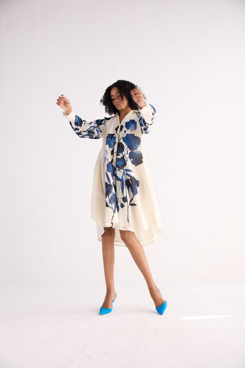 BLUE ORCHID SHIRT DRESS cotton by Khara Kapas for women in Singapore
