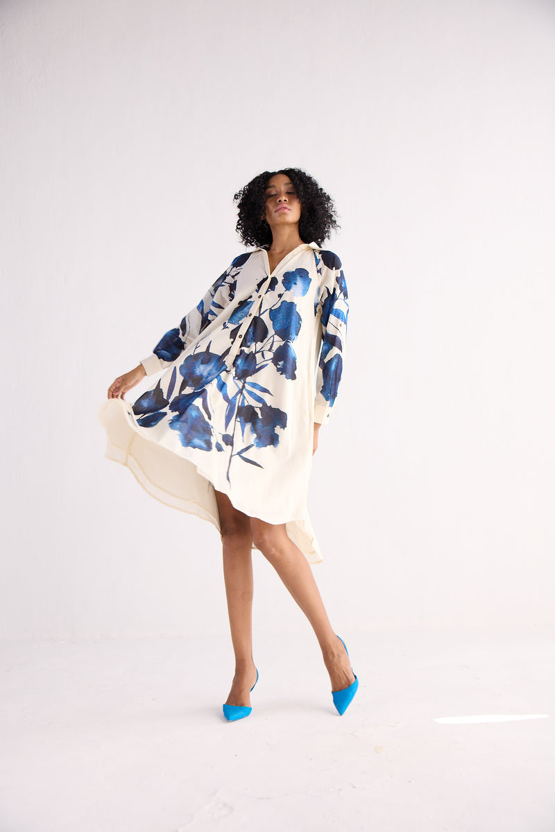BLUE ORCHID SHIRT DRESS cotton by Khara Kapas for women in Singapore