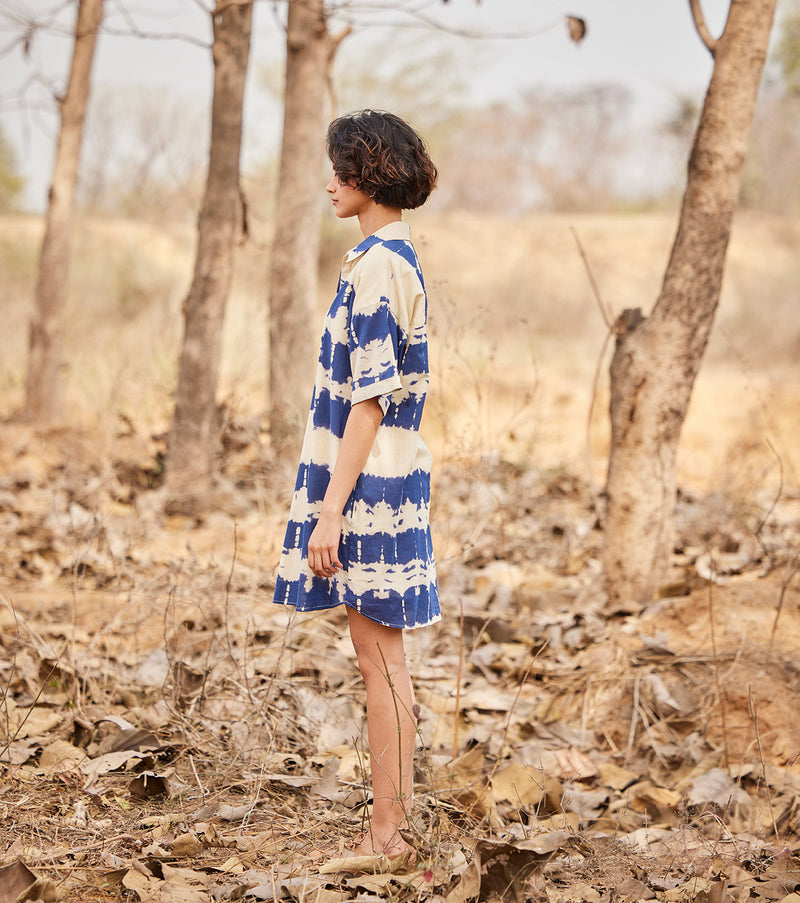 Barish shirt dress cotton by Khara Kapas in blue for women in Singapore