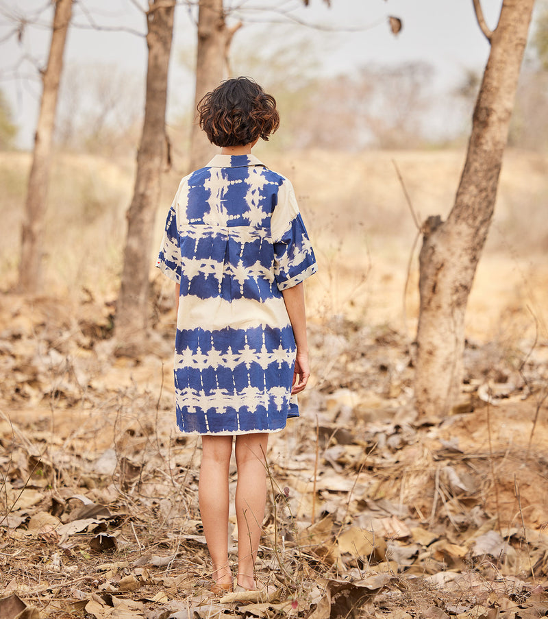 Barish shirt dress cotton by Khara Kapas in blue for women in Singapore
