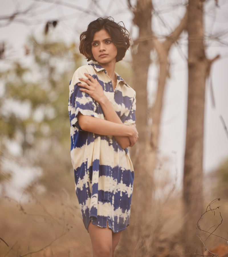 Barish shirt dress cotton by Khara Kapas in blue for women in Singapore