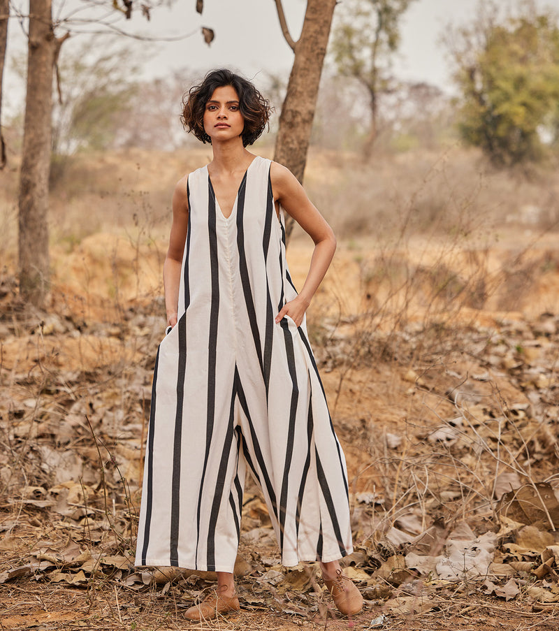 Patio Jumpsuit cotton by Khara Kapas in white for women in Singapore