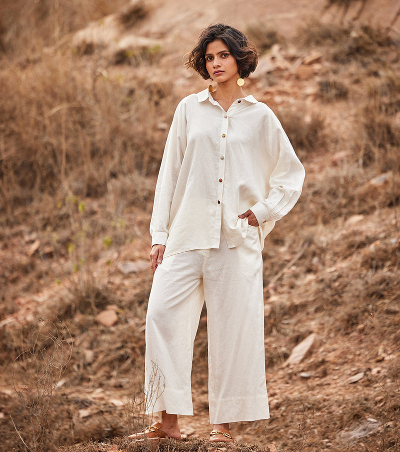 Heer Wide Pants by Khara Kapas in white for women in Singapore