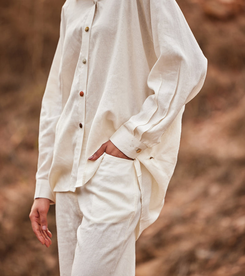 Heer Wide Pants by Khara Kapas in white for women in Singapore