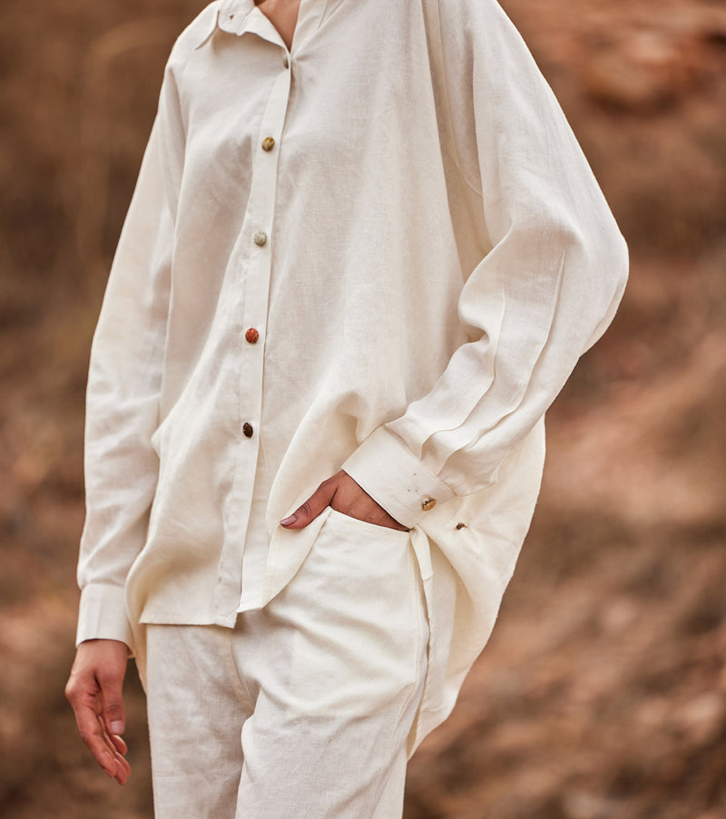 Heer Wide Pants by Khara Kapas in white for women in Singapore