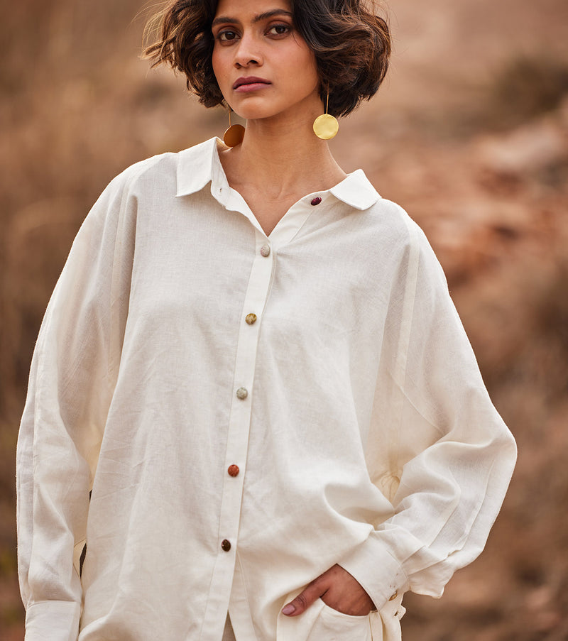 Heer shirt by Khara Kapas in white for women in Singapore