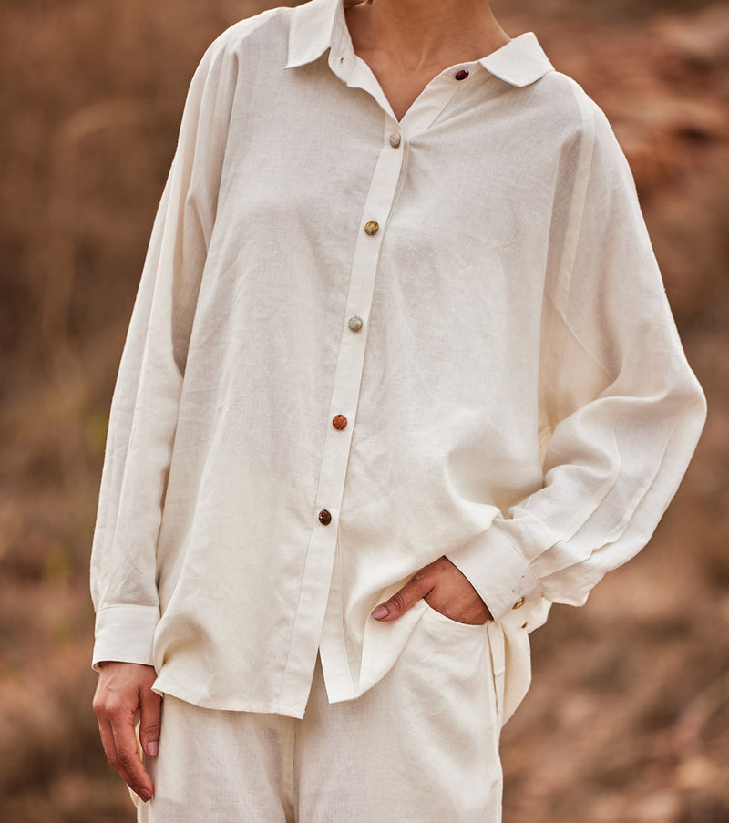 Heer shirt by Khara Kapas in white for women in Singapore