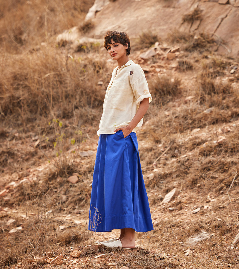 Tez Neela skirt by Khara Kapas in blue for women in Singapore