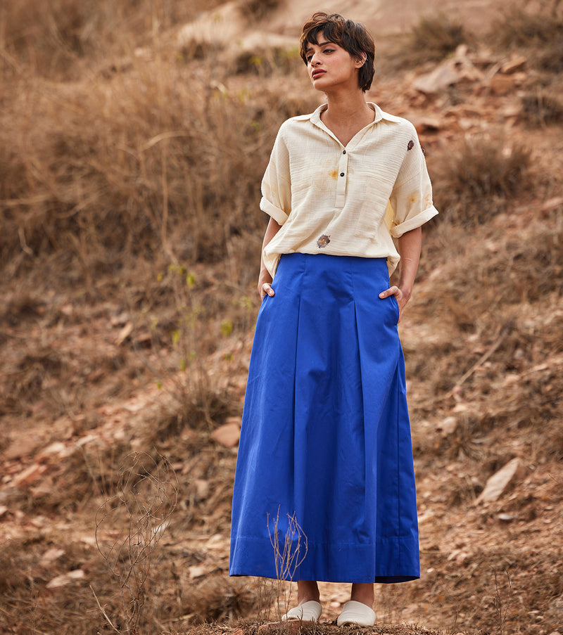 Tez Neela skirt by Khara Kapas in blue for women in Singapore