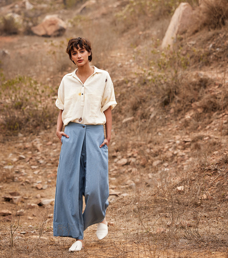 Aasmaan Linen Pants linen by Khara Kapas in blue for women in Singapore
