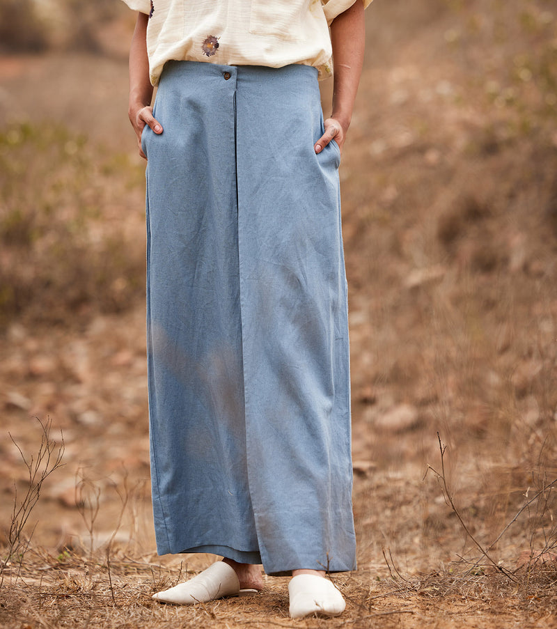 Aasmaan Linen Pants linen by Khara Kapas in blue for women in Singapore